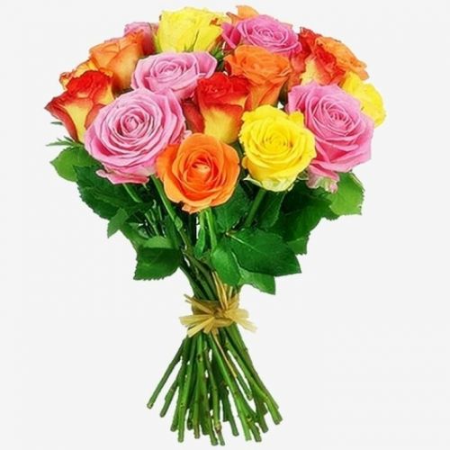 Купить 15 разноцветных роз с доставкой по поселку им. Свердлова
